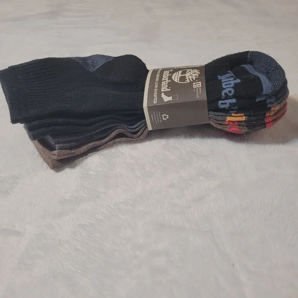 Timberland Outdoor Leisure Low Quarter Socks 4 Pack Mens OSFM Shoe 9-12 New OOS
